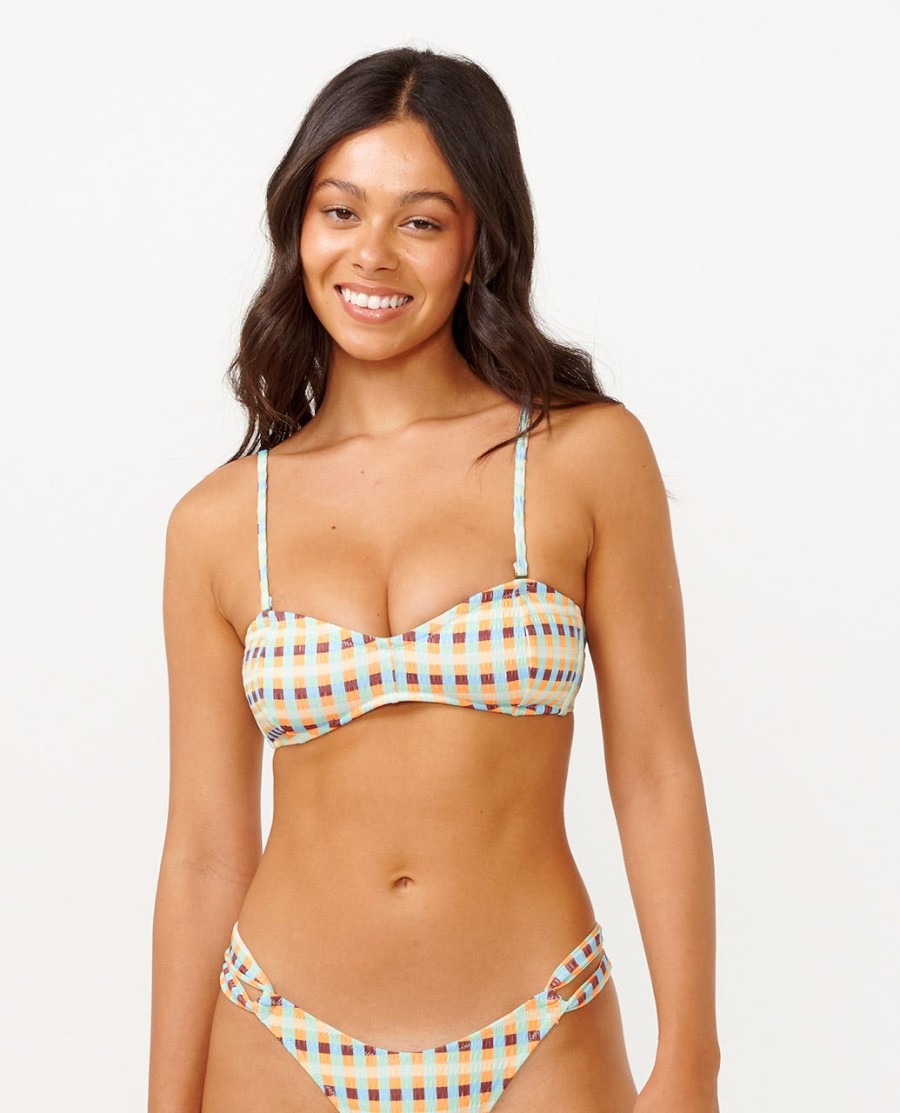 lottie check bandeau bikini top
