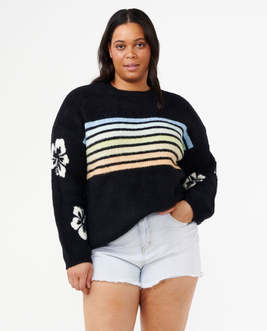 high tide hibiscus stripe crew