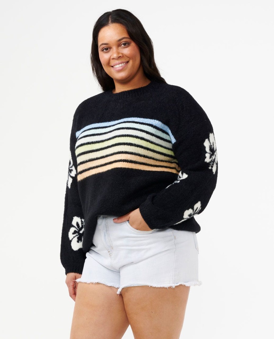 high tide hibiscus stripe crew