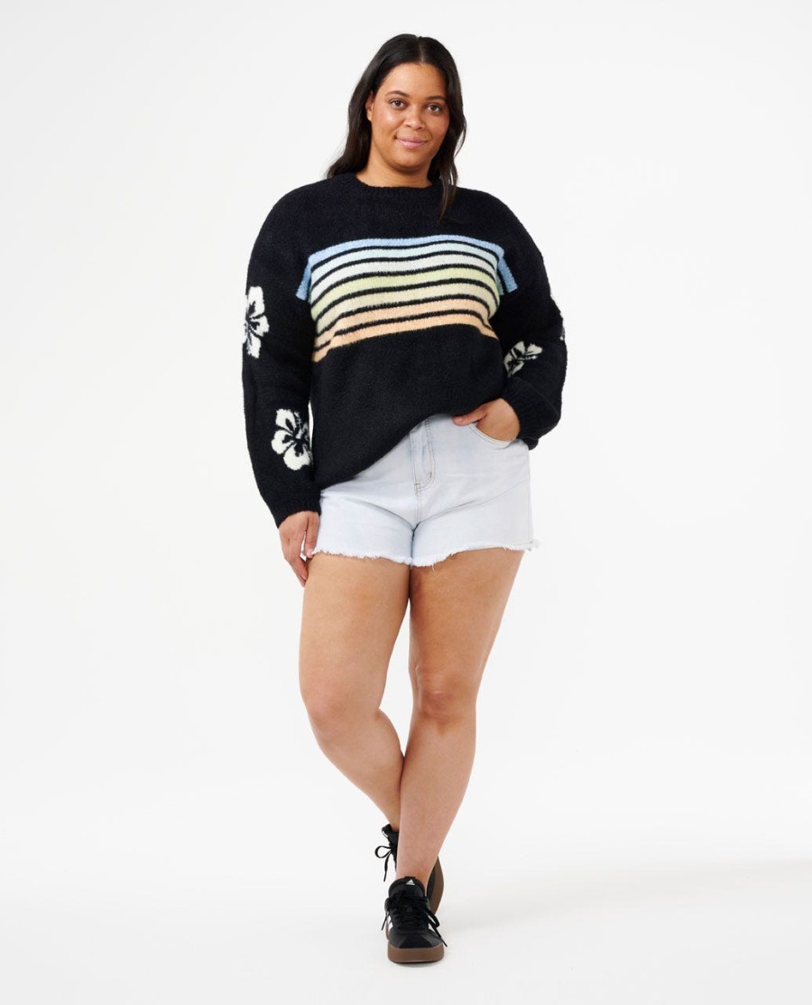 high tide hibiscus stripe crew