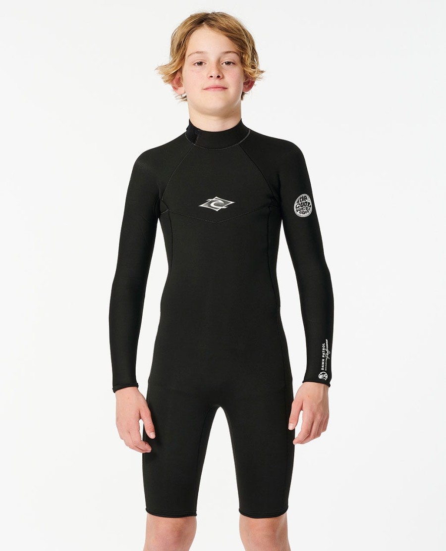 dawn patrol wetsuit met lange mouwen 2 mm dikke stof en ritssluiting op de rug korte pijpen