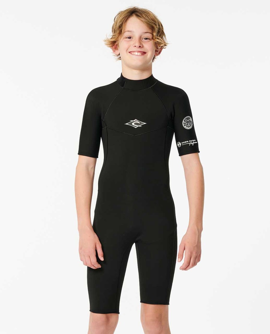 jongens dawn patrol springpak met korte mouwen en ritssluiting aan de achterkant 2 mm dik