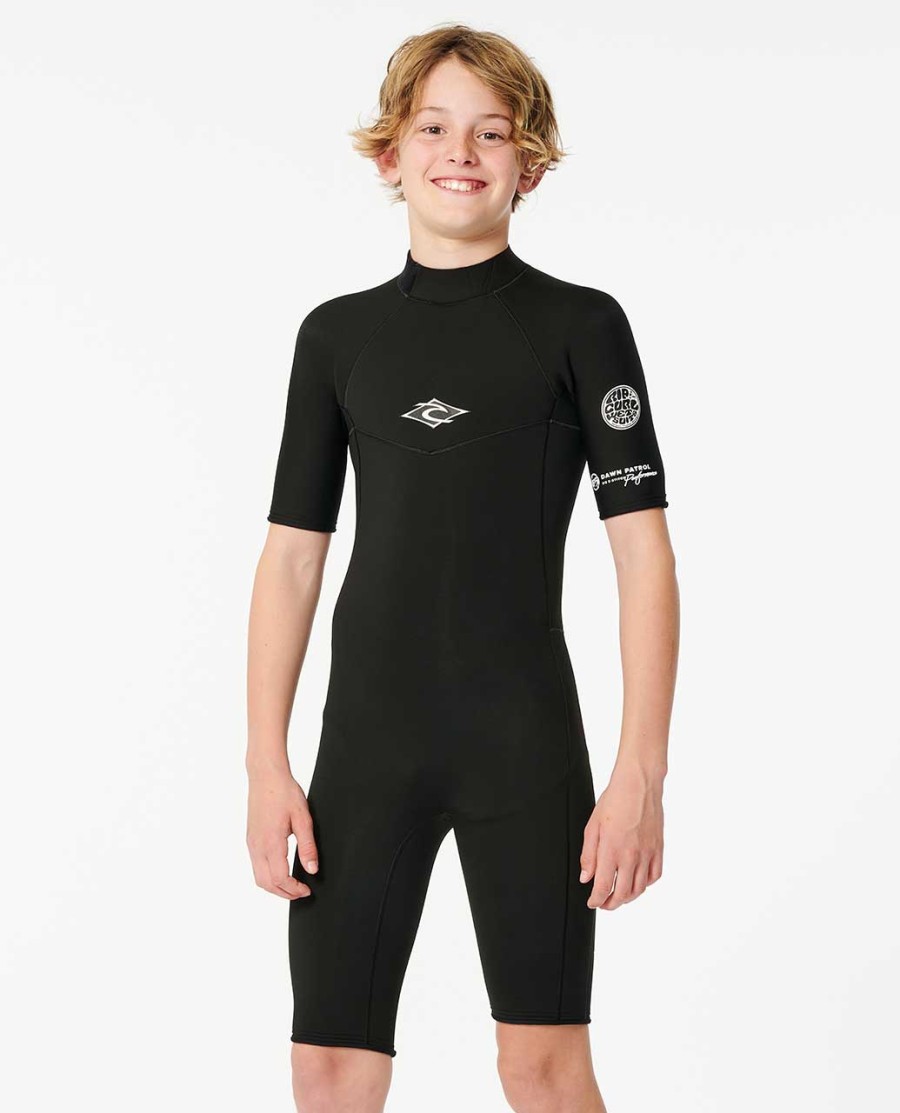 jongens dawn patrol springpak met korte mouwen en ritssluiting aan de achterkant 2 mm dik