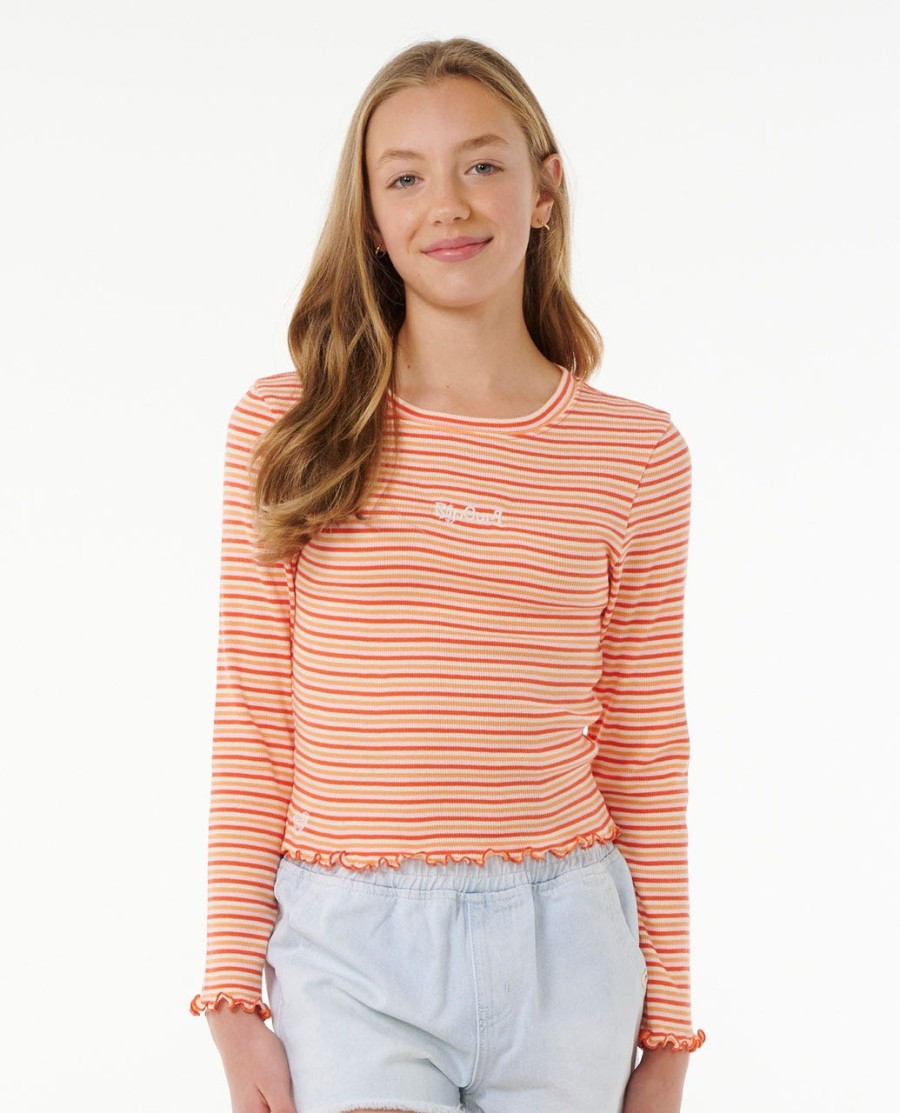 zomerzonnewende t-shirt met lange mouwen en ribboord - meisjes 8-14 jaar