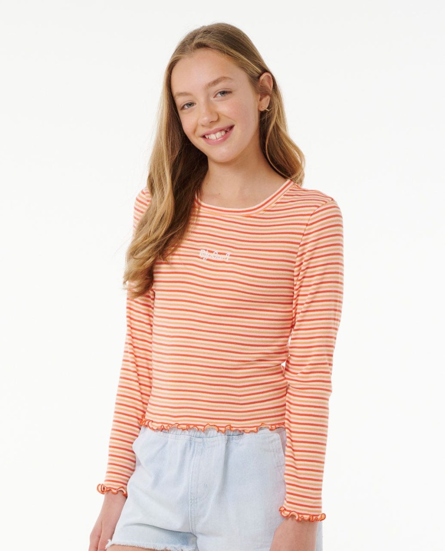 zomerzonnewende t-shirt met lange mouwen en ribboord - meisjes 8-14 jaar