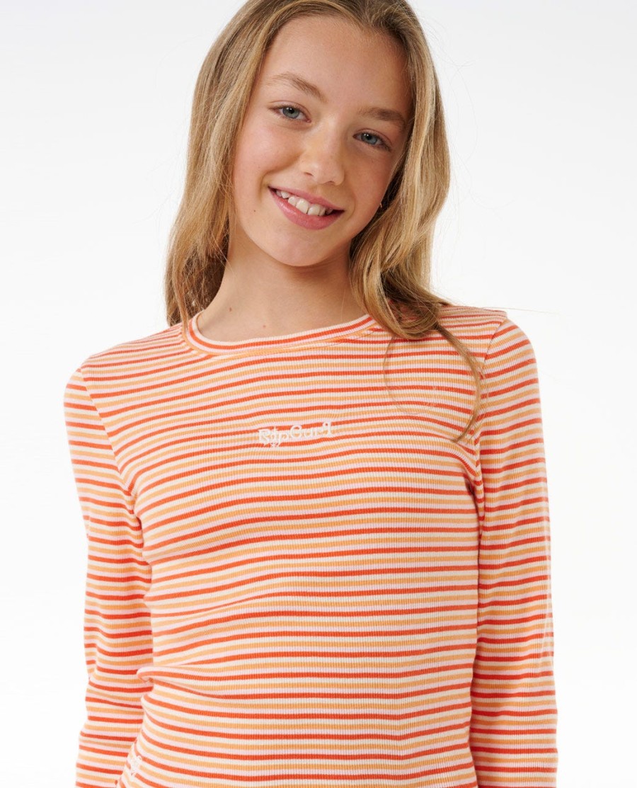 zomerzonnewende t-shirt met lange mouwen en ribboord - meisjes 8-14 jaar