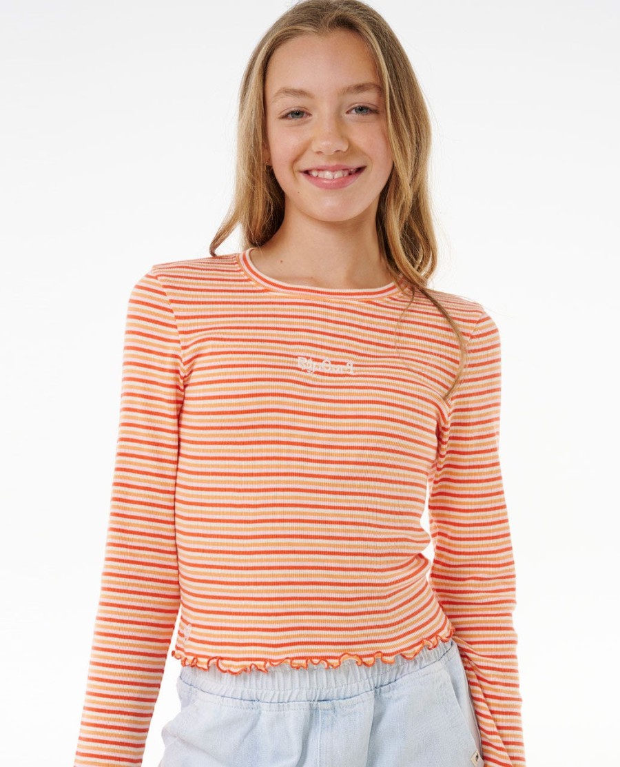 zomerzonnewende t-shirt met lange mouwen en ribboord - meisjes 8-14 jaar