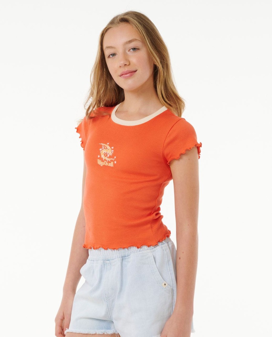 zomerzonnewende rib t-shirt - meisjes 8-14 jaar